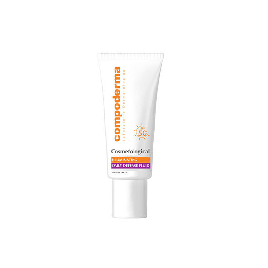 فلوئید ضد آفتاب روشن کننده کمپودرما مدل لوومینیت مناسب برای انواع پوست با SPF50