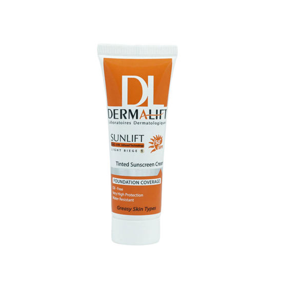 کرم ضد آفتاب رنگی درمالیفت مدل سانلیفت مناسب برای پوست چرب با SPF50