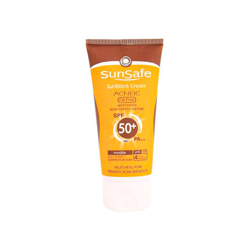 کرم ضد آفتاب رنگ SPF50 فاقد چربی سان سیف مناسب پوست های چرب و آکنه ای