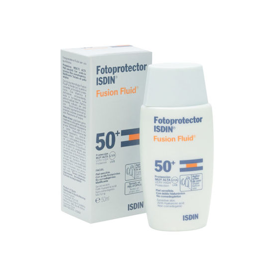 فلوئید ضد آفتاب بی رنگ ایزدین مدل فیوژن فلوئید مناسب برای انواع پوست با +SPF50