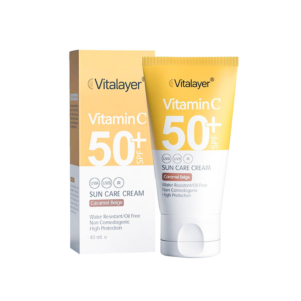 کرم ضدآفتاب رنگی ویتالیر حاوی ویتامین C مناسب برای انواع پوست با SPF50