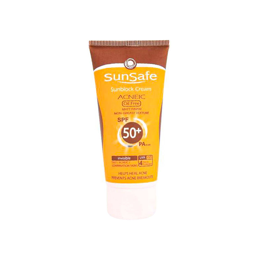 کرم ضدآفتاب بی رنگ سان سیف مدل آکنیک مناسب برای پوست چرب با SPF50