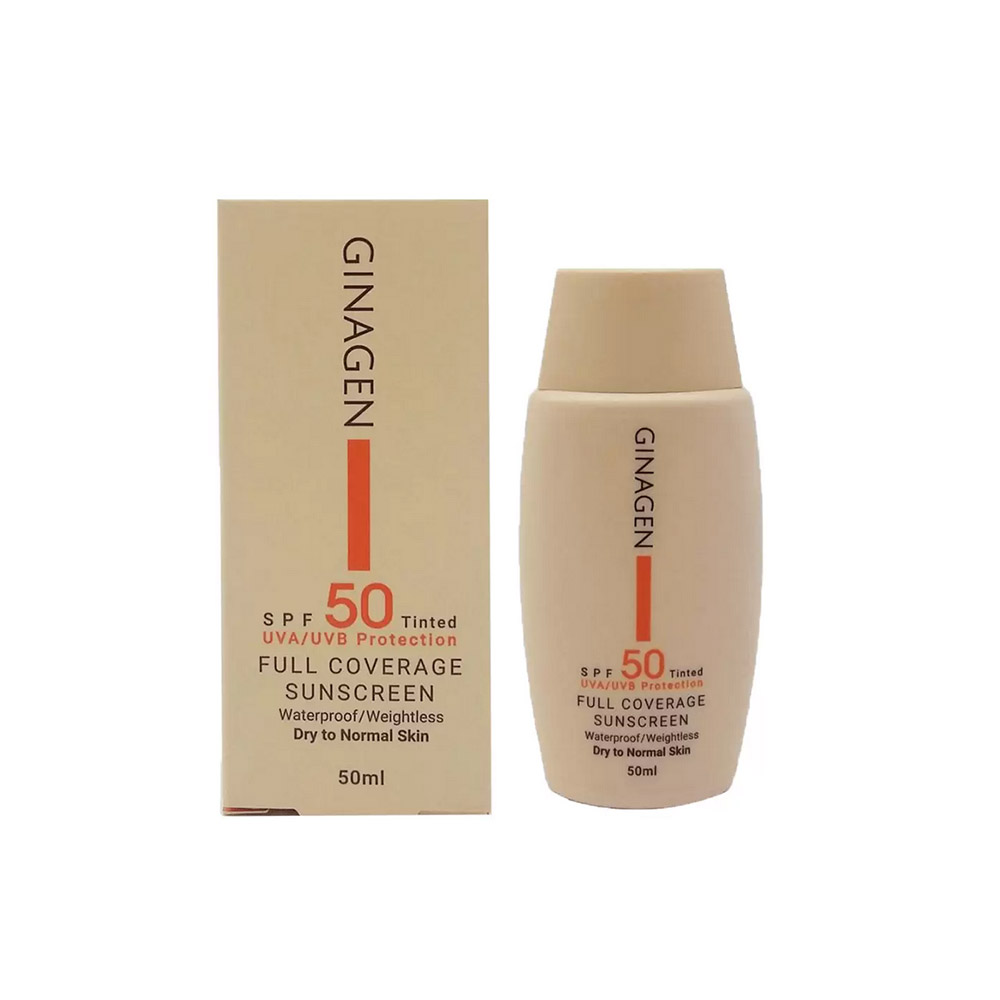 کرم ضدآفتاب رنگی ژیناژن مناسب برای پوست معمولی تا خشک با SPF50