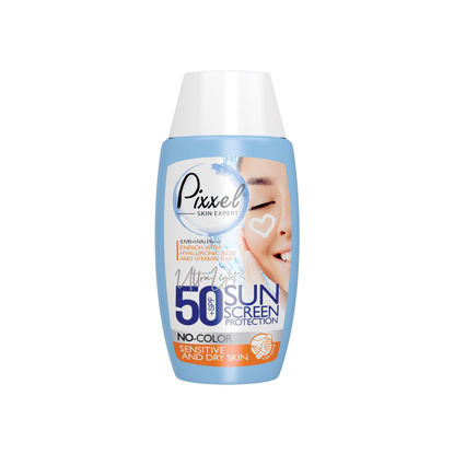 کرم ضد آفتاب بی رنگ پیکسل مناسب برای پوست خشک تا معمولی و حساس با SPF50