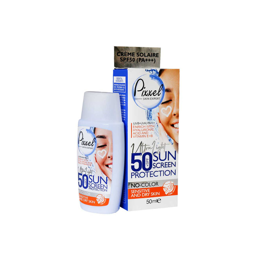کرم ضد آفتاب بی رنگ پیکسل مناسب برای پوست خشک تا معمولی و حساس با SPF50