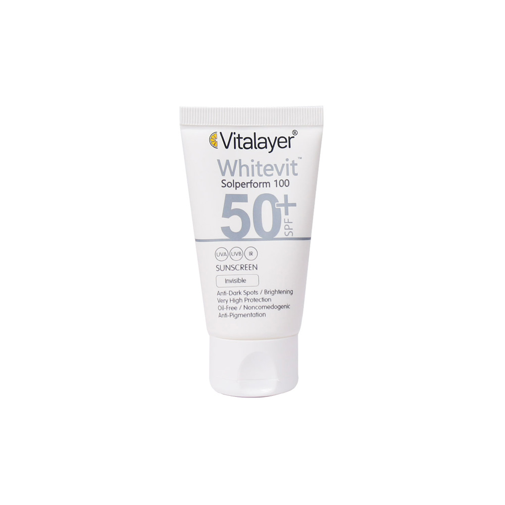 کرم ضد آفتاب و ضدلک بی رنگ ویتالیر مدل وایت ویت مناسب برای انواع پوست با SPF+50