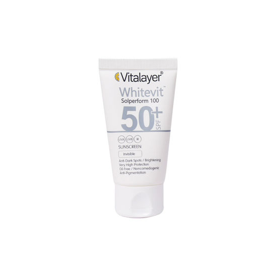 کرم ضد آفتاب و ضد لک بی رنگ ویتالیر مدل وایت ویت مناسب برای انواع پوست با SPF+50