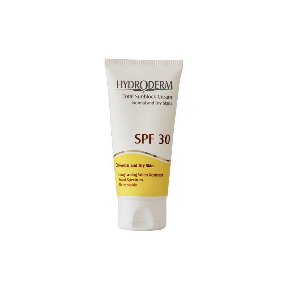کرم ضد آفتاب بی رنگ هیدرودرم مناسب پوست های خشک و معمولی با SPF 30