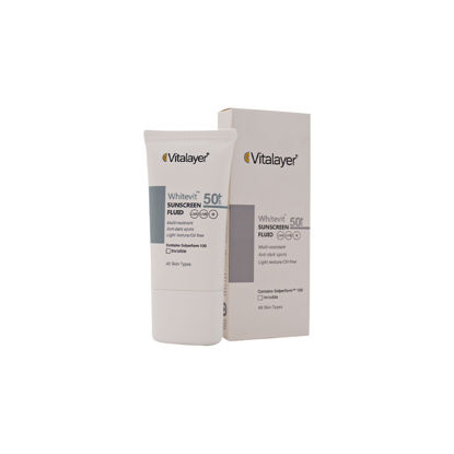 فلوئید ضد آفتاب بی رنگ ویتالیر مدل وایت ویت مناسب برای پوست های دارای لک با SPF50+