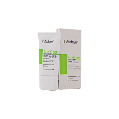 فلوئید ضد آفتاب بی رنگ ویتالیر مدل اکتی ویت مناسب برای پوست چرب با SPF50+