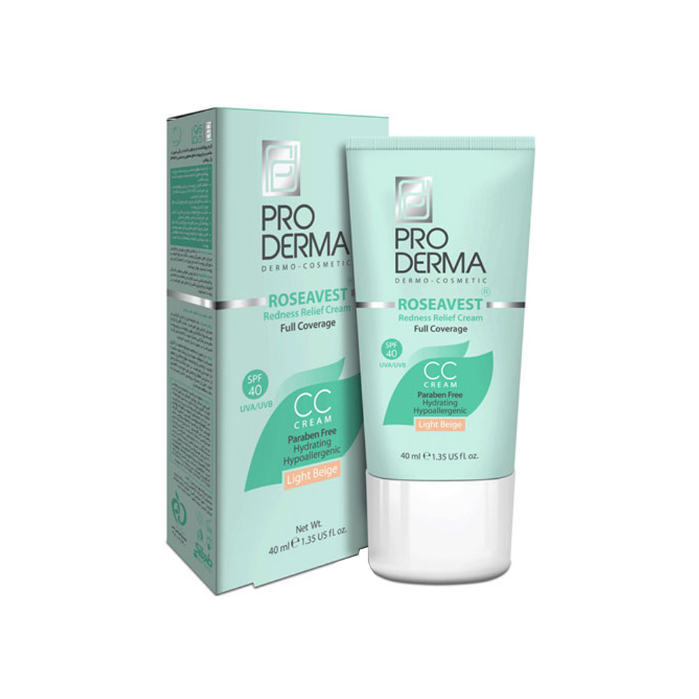 سی سی کرم مرطوب کننده رنگی پرودرما با SPF40 مناسب برای پوست معمولی و حساس