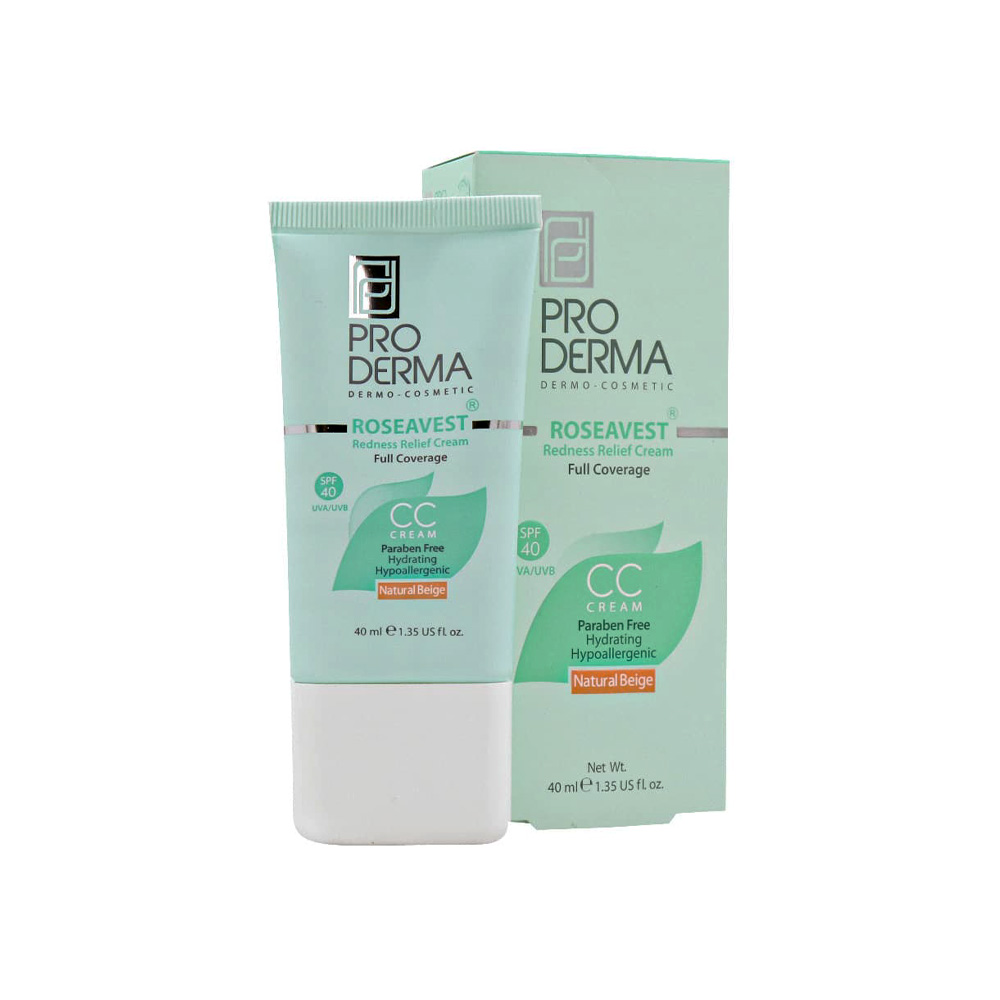 سی سی کرم مرطوب کننده رنگی پرودرما با SPF40 مناسب برای پوست معمولی و حساس