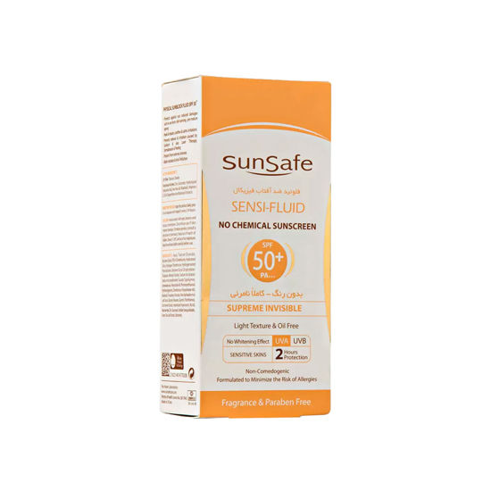 فلوئید ضد آفتاب بی رنگ سان سیف مدل فیزیکال مناسب برای پوست حساس و مستعد به قرمزی با SPF50