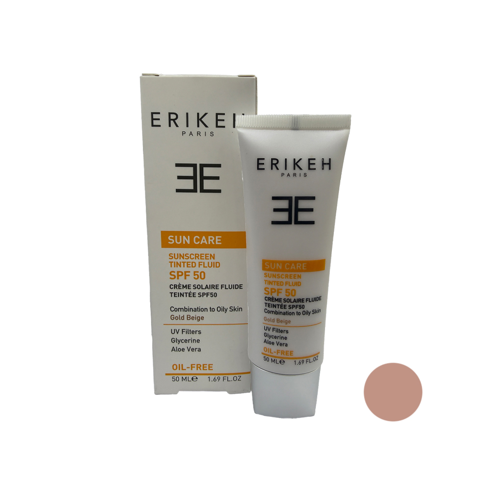 فلوئید ضد آفتاب رنگی اریکه مناسب برای پوست چرب و مختلط با SPF 50