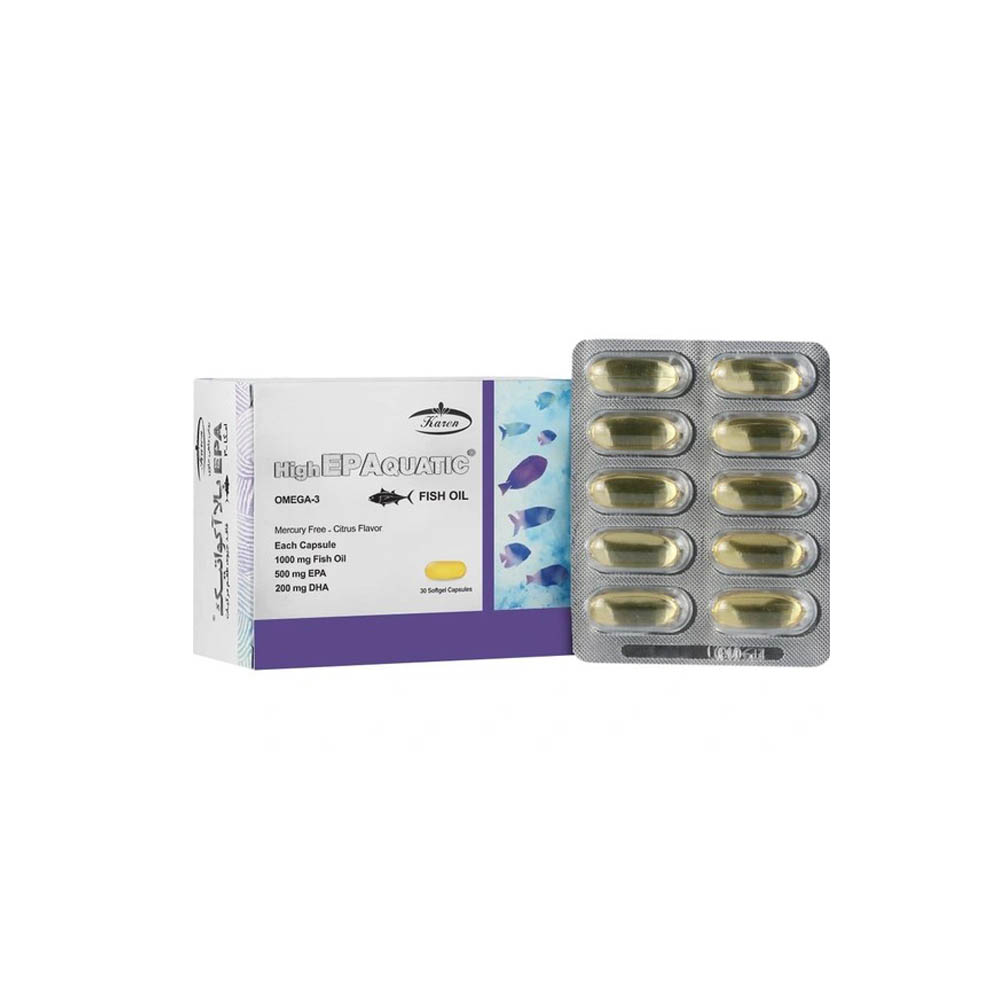 سافت ژل امگا 3 با ای پی ای بالا آکواتیک کارن 30 عددی