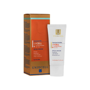 فلوئید ضدآفتاب بی رنگ مرطوب کننده آنژسل مناسب برای پوست چرب و مختلط با +SPF50