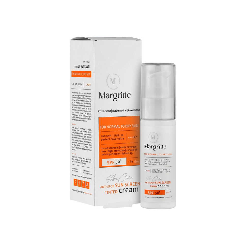 کرم ضد آفتاب و ضد لک رنگی مارگریت  مناسب برای پوست معمولی و خشک با SPF50+