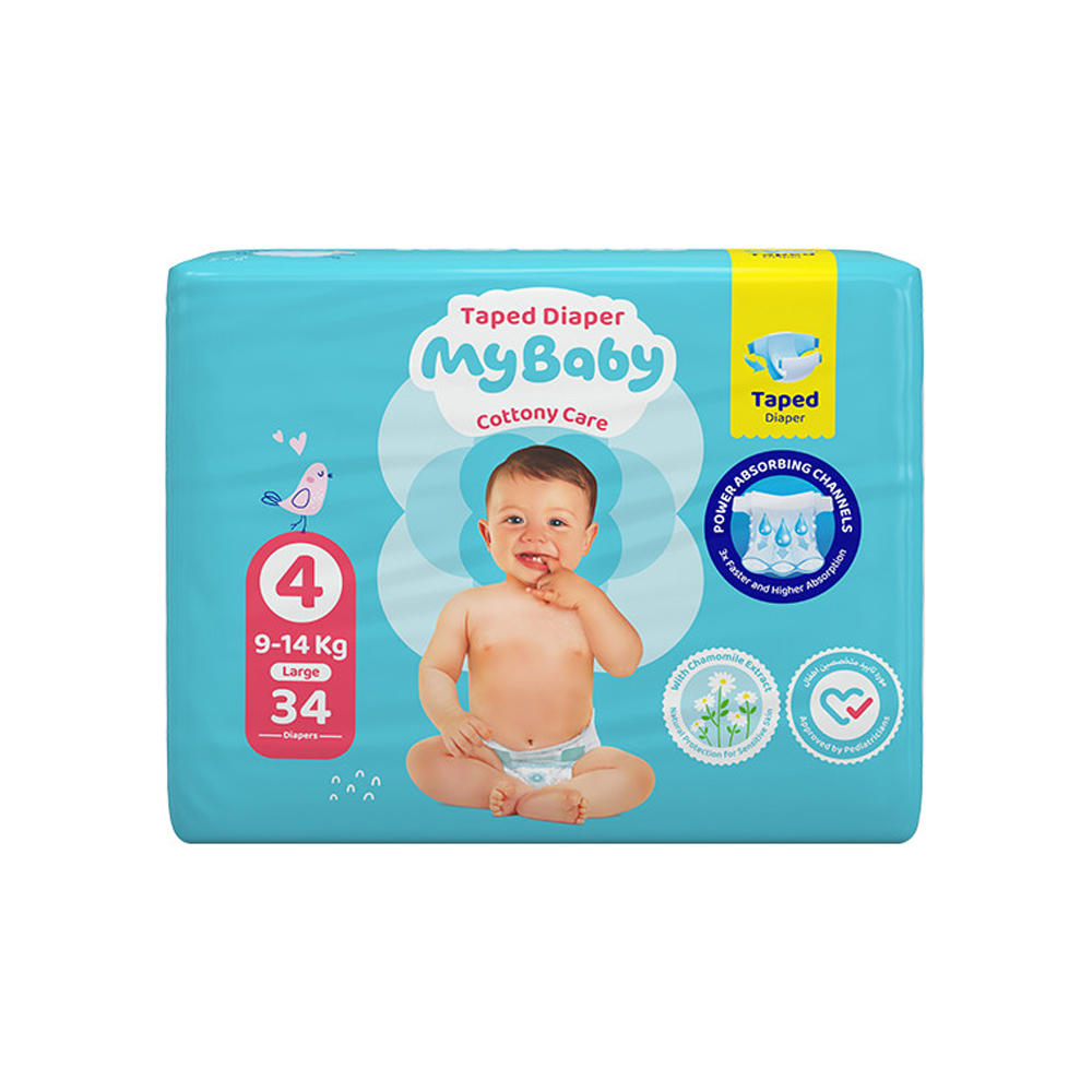 پوشک چسبی کانال دار مای بیبی سایز 4 بسته 34 عددی