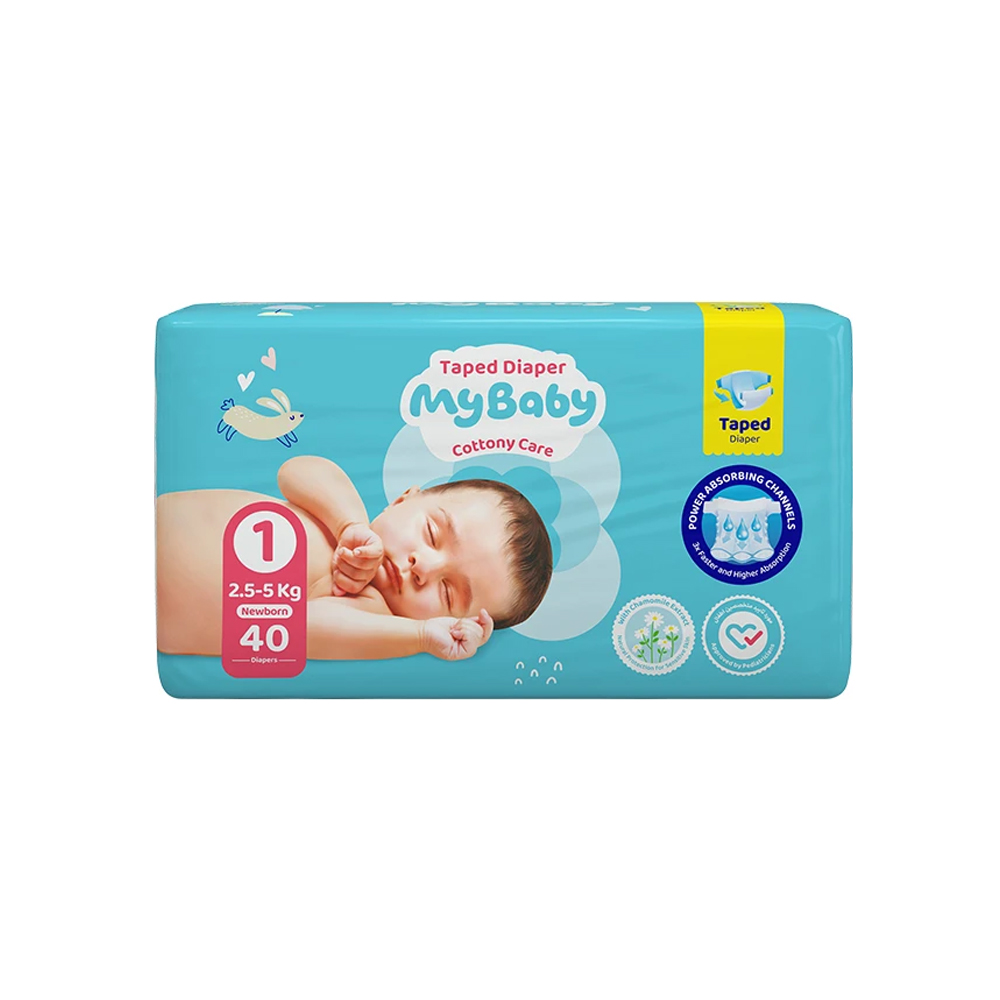 پوشک چسبی کانال دار مای بیبی سایز 1 بسته 40 عددی